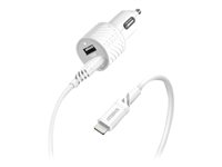 OtterBox Standard - Adaptateur d'alimentation pour voiture - 12 Watt - 2.4 A - 2 connecteurs de sortie (2 x USB) - sur le câble : Lightning - poussière de nuage blanche 78-52698